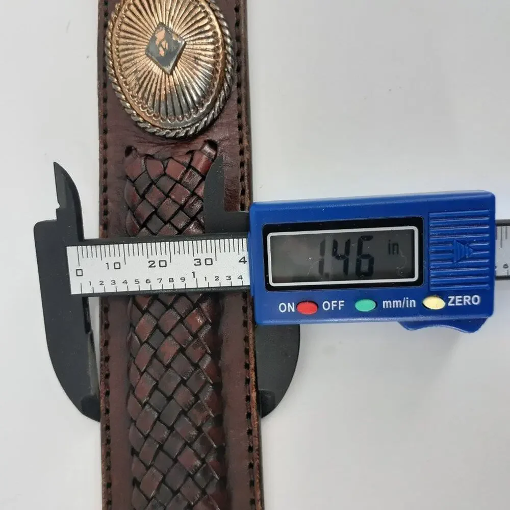 Vintage 1991 Western Rodeo Braided Brown Leather Conchos 28